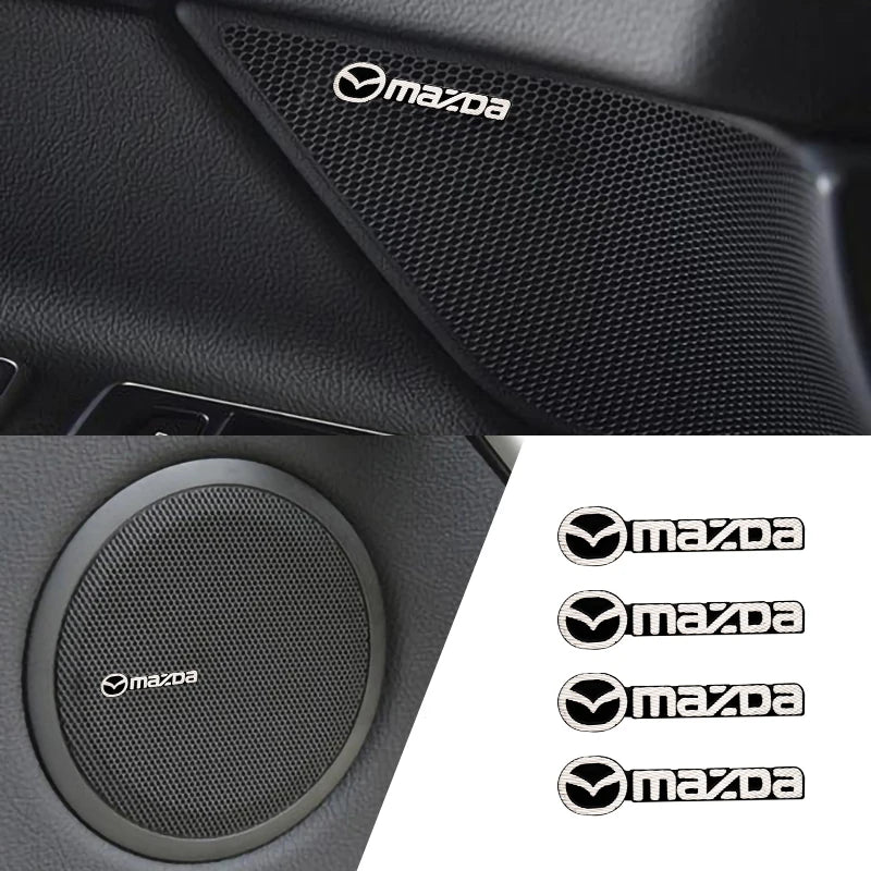4pcs Car Audio Speaker Decorate Stickers 3D Aluminum Badge Emblem Decal For Mazda 2015 RX7 MX3 Axela 3 626 5 Atenza MX5 RX8 2019